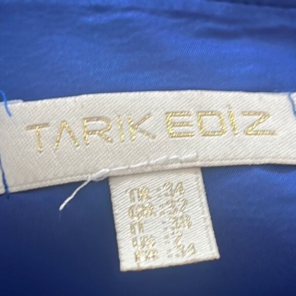 TARIK EDIZ 2 Formal Gown $438 Dress Ruffle One Shoulder Size 2 Royal Blue 50774 - Picture 8 of 10